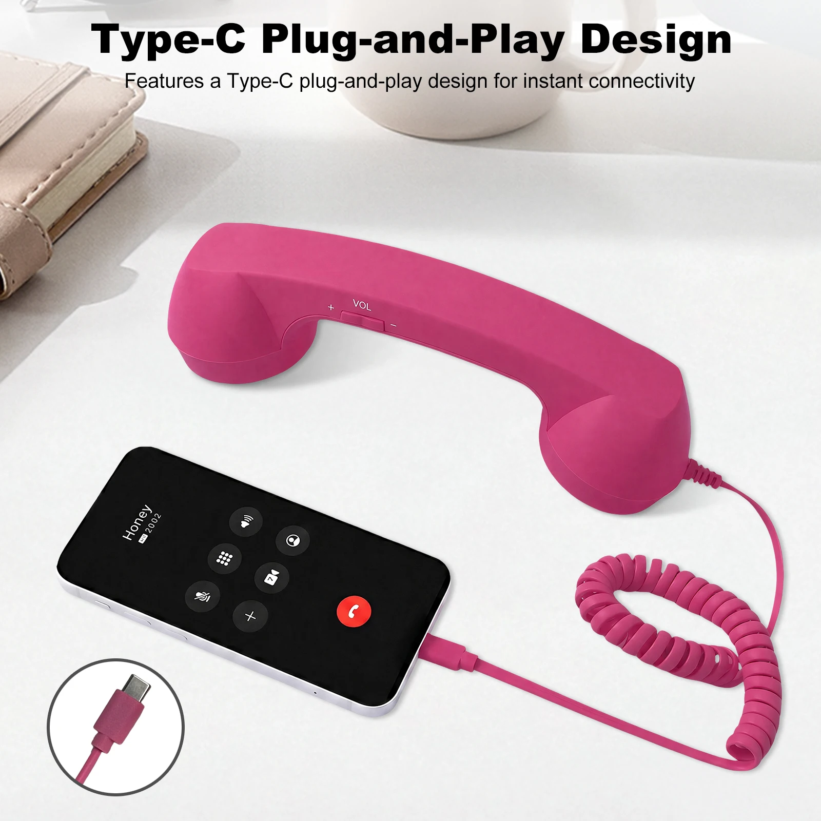 Retro Phone Handset Old Fashioned Wired Telephone Receiver with Mic & Volume Control Plug‑and‑Play Vintage Telephone Handset