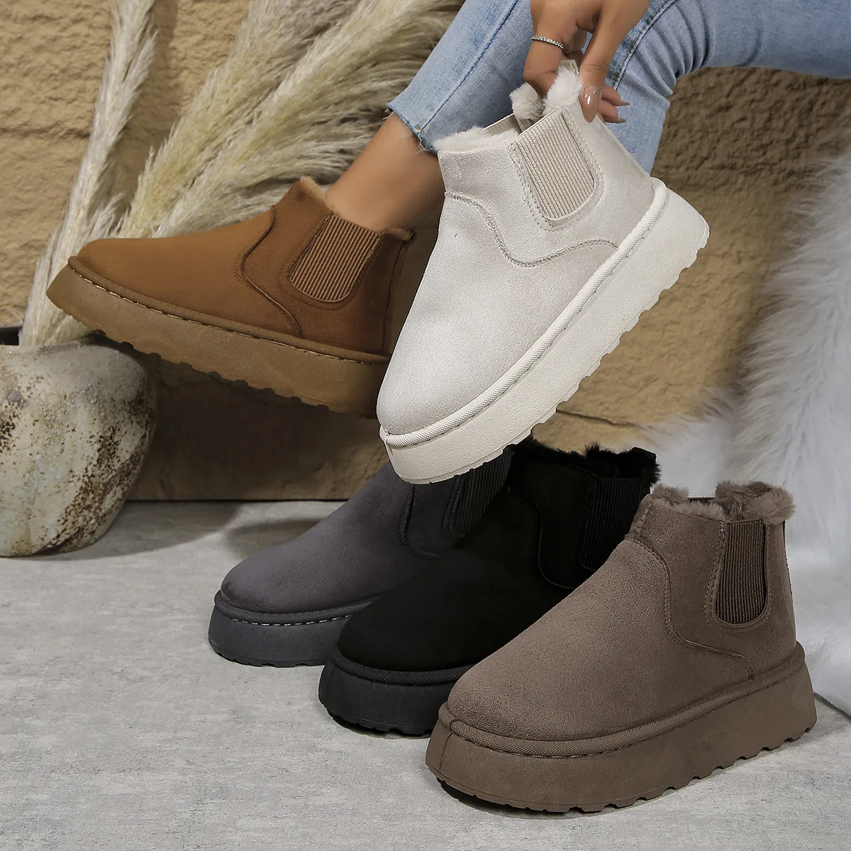 Botas de tacón plano con punta redonda para mujer, calzado australiano de diseñador de lujo, zapatos bajos hasta el tobillo, talla grande S, invierno, 2024