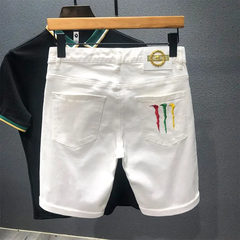 Korean Streetwear Slim Summer Fashion Contrasting Colors Mid Pants 2024 Men Trend Solid Multicolor Large Size All-match Shorts