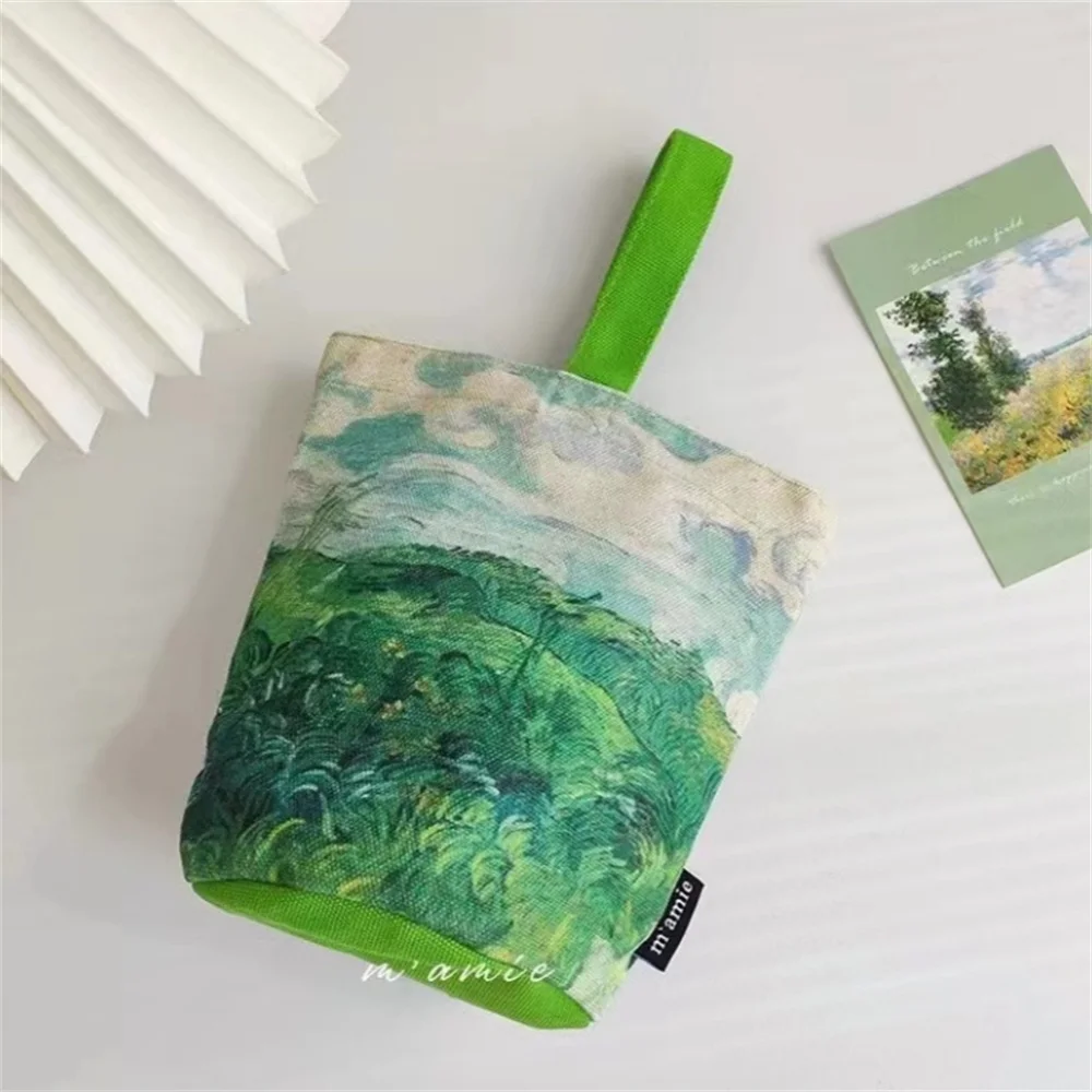 Van Gogh Oil Painting Printing Bucket Retro Literary Cup Bag Vintage Tote Canvas Bag Portable Eco Shopping Foldable Handbag