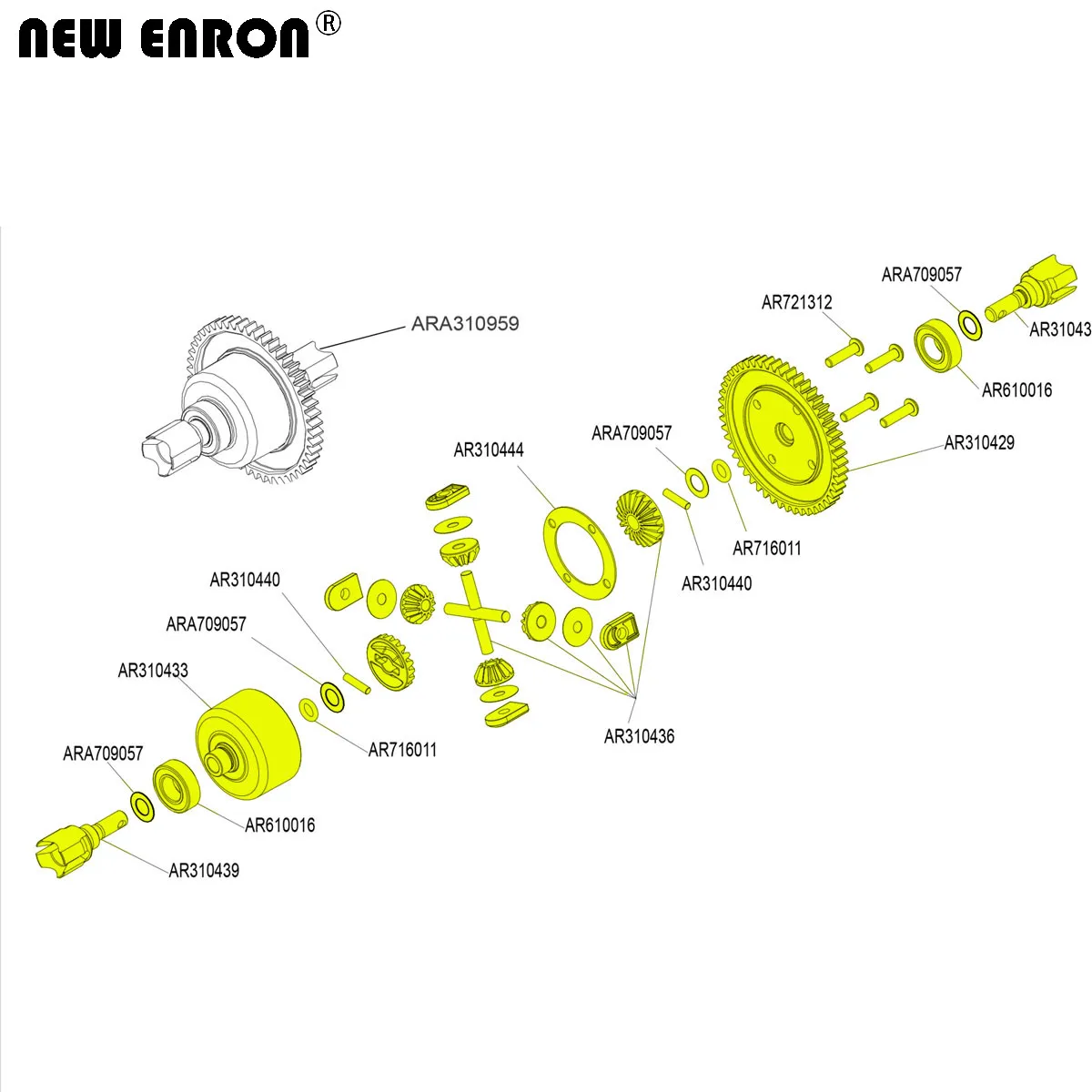 ARA310959 Assembled Center Diff 46T/50T Spur Gear Set For RC Car Arrma 6S 1/7 Mojave 1/8 Karton Typhon Outcast Talion Notorious