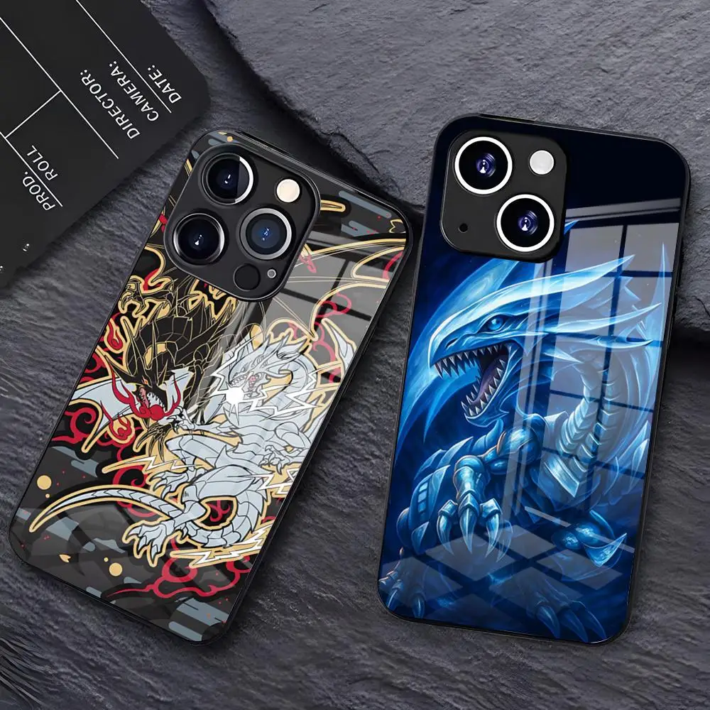 Yu-Gi-Oh Blauäugiger Weißer Drache Handyhülle für iPhone 17 Pro Max 16 15 14 Pro Max 13 11 X Xs Xr 8 7Plus Glasabdeckung