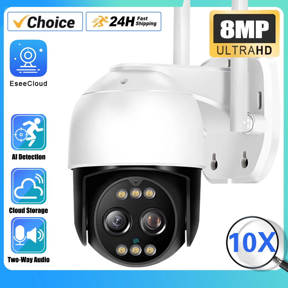 

10X Zoom 8MP 4K Dual Lens WiFi Two-Way Audio Smart Auto Tracking Outdoor Wireless CCTV Network Security PTZ IP Eseecloud Camera