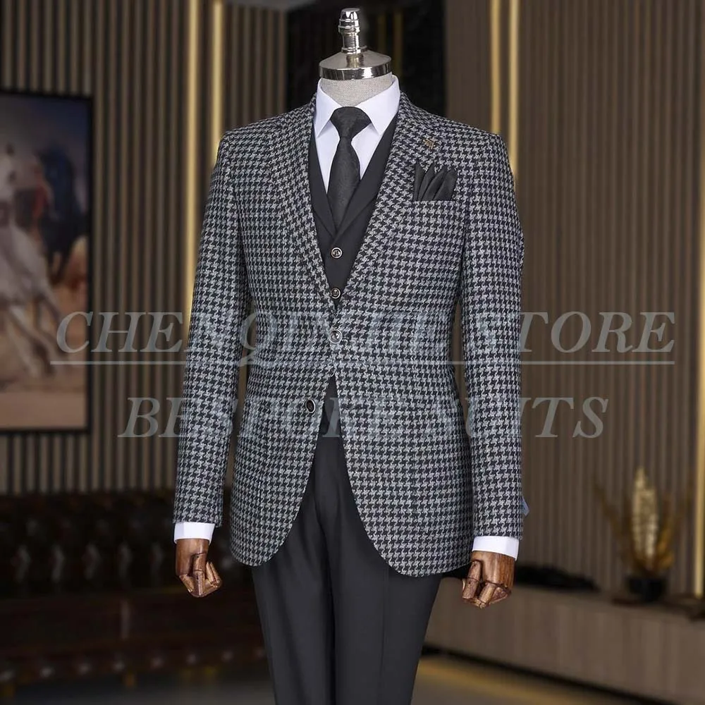 Classic Houndstooth Men's Suits Outerwear Customized Single Breasted Notch Lapel Blazer Office 2 Piece Jacket Pants Blazer 2025