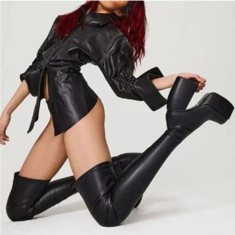 Jesienno-zimowe buty damskie Punk Over The Knee Boots Platform Shoes for Women 2024 Sexy Ladies High Boots Gothic Chaussure Femme