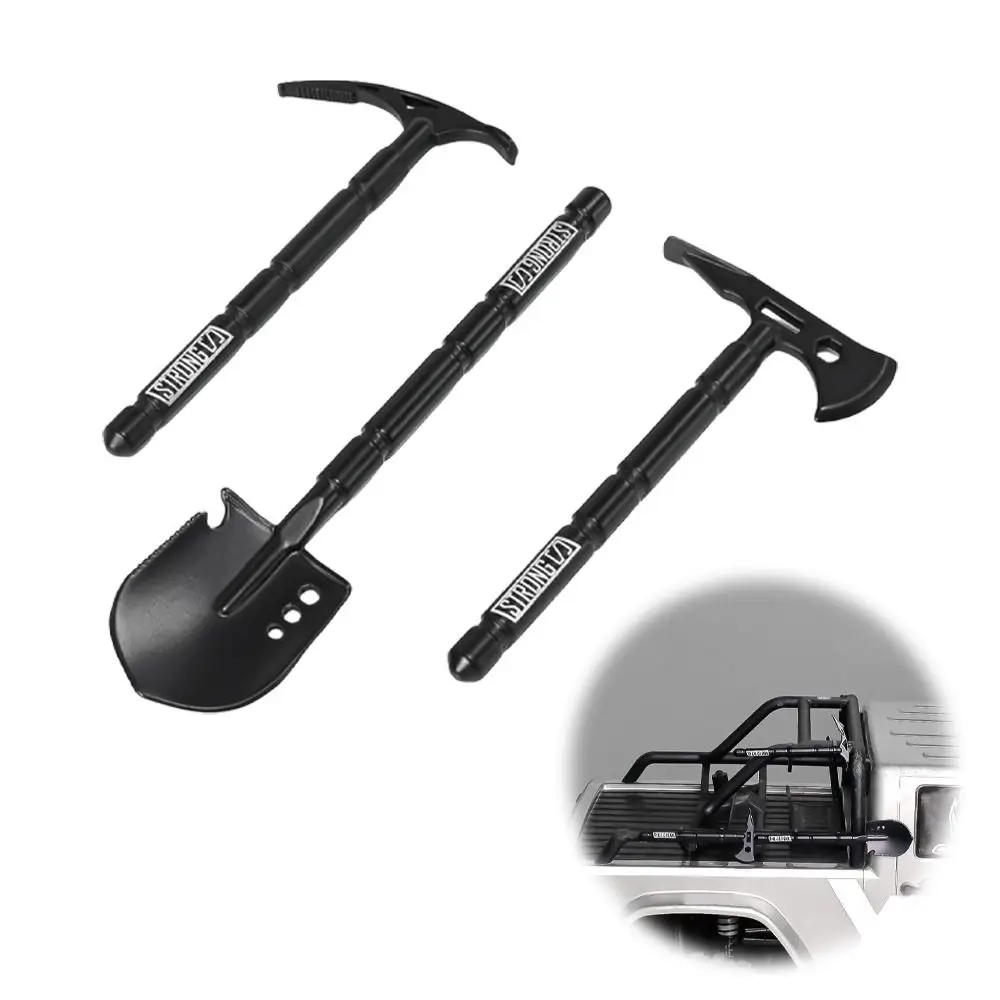 3pcs 1/10 시뮬레이션 된 셔블 세트 Trx4 Scx10 Rgt Yikong Redcat Axial D90 Rc4wd 용 금속 블랙 미니 셔블 도끼 곡괭이