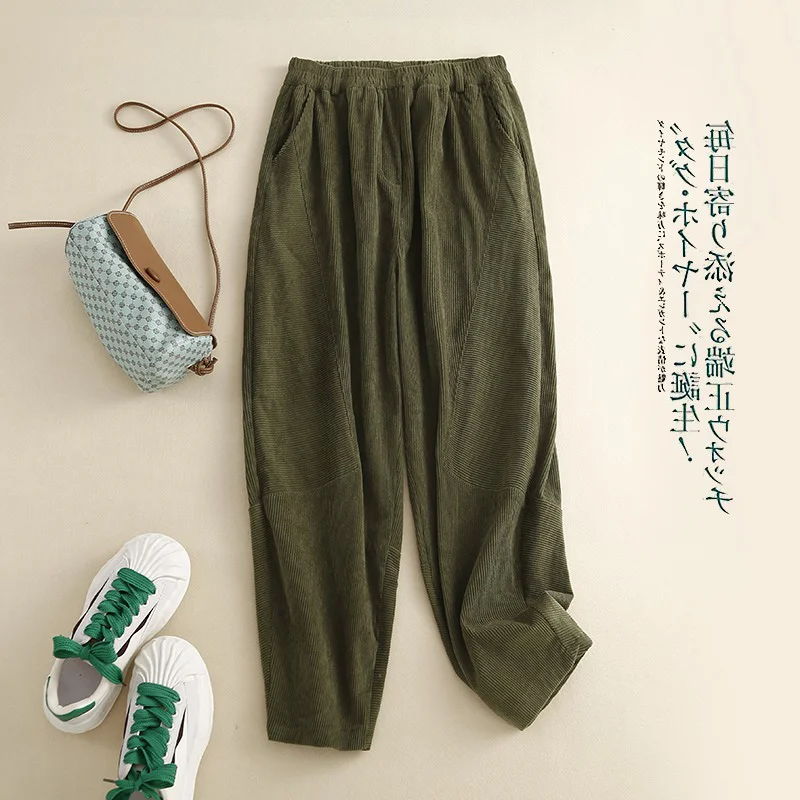 

Женские вельветовые брюки с высокой талией, повседневные, фасона «морковки», для работы и отдыха, модные, художественные