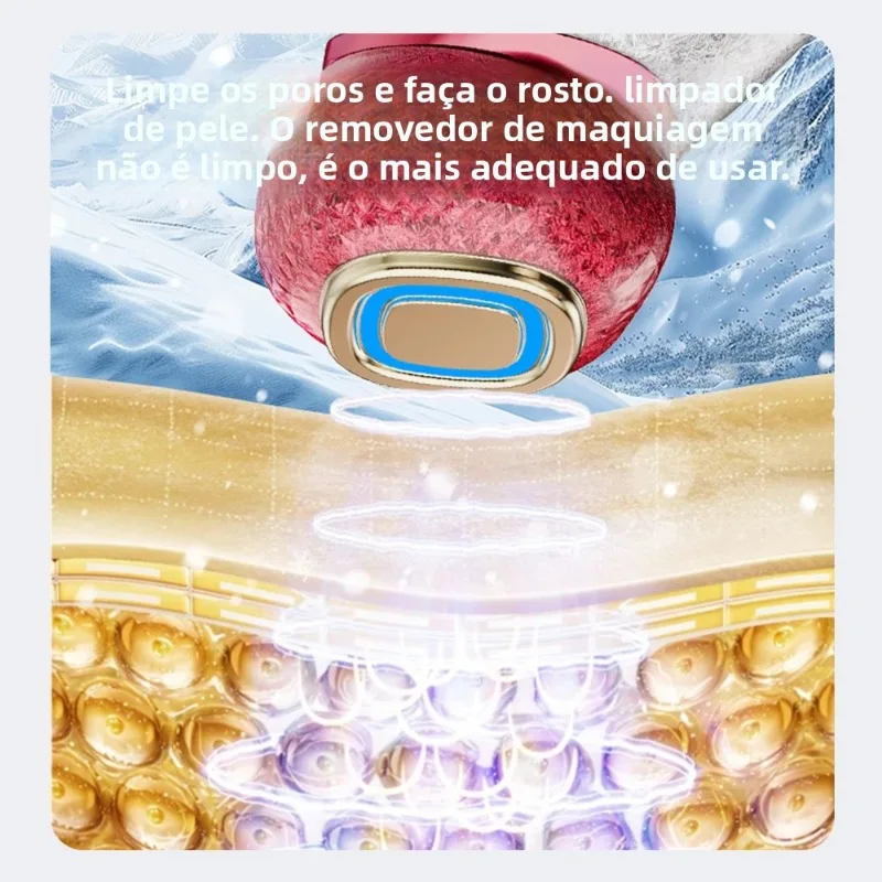 جهاز تجميل محمول متعدد الوظائف، تنظيف الاهتزاز، تطبيق الثلج، 6 أوضاع إضاءة ملونة للعناية بالبشرة أثناء السفر، مدلك الوجه