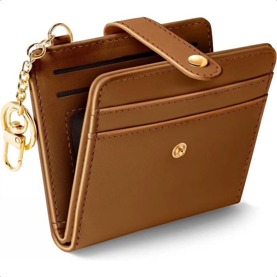 

Caramel Rfid Ladies Wallet Small Slim Thin Compact Credit Card Women Wallet PU Leather Bifold Cash Zipper Coin Pocket ID Window