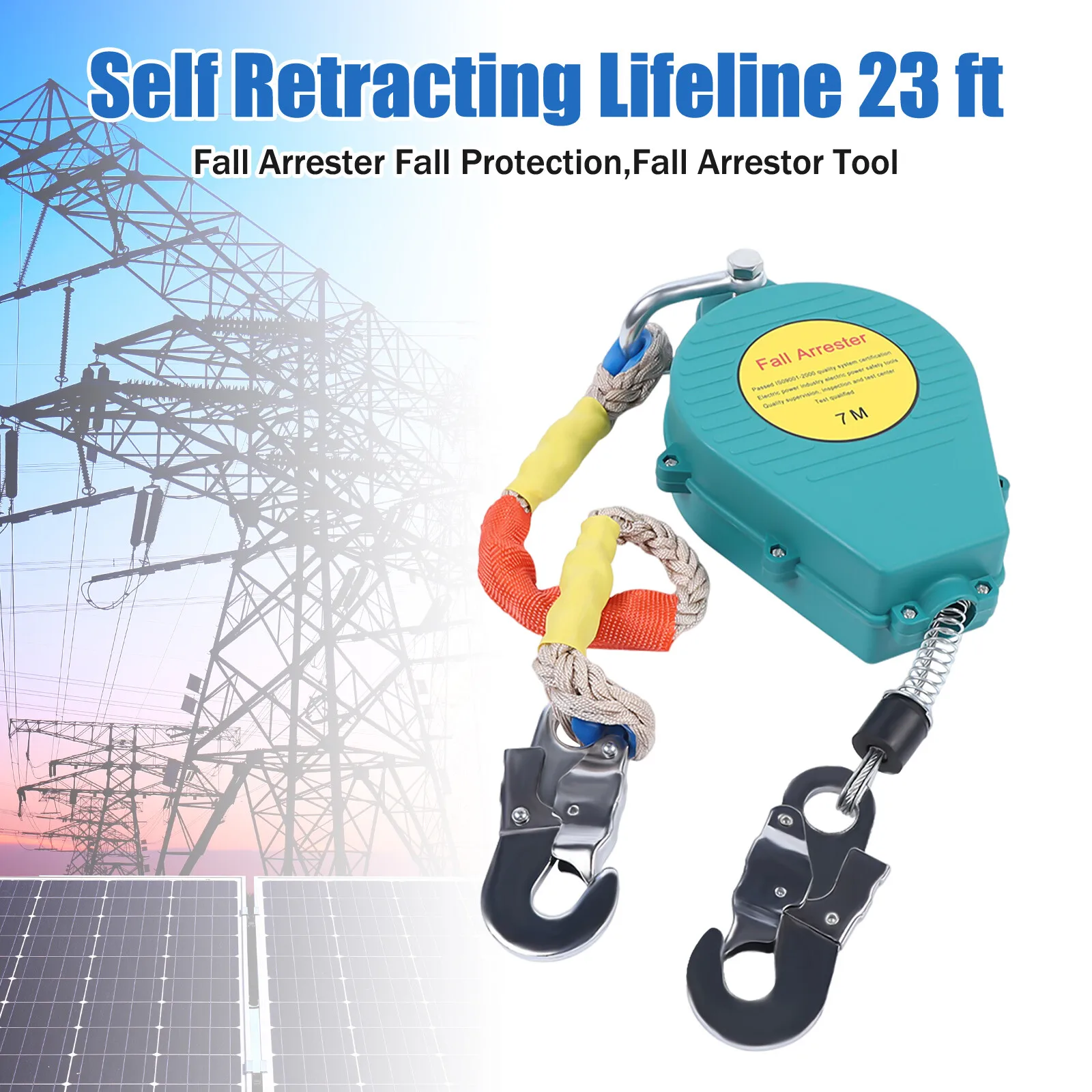 

Anti-ratchet Double Braking Self Retracting Lifeline Fall Limiter Portable Work Load 150kg for Electric Power Ships Green