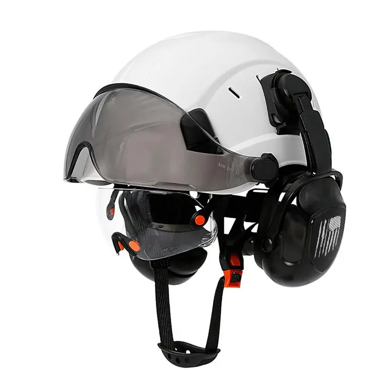 New CE Construction Safety Helmet With Visor Built In Goggle Earmuffs For Engineer Hard Hat ANSI Industrial Work Cap Head