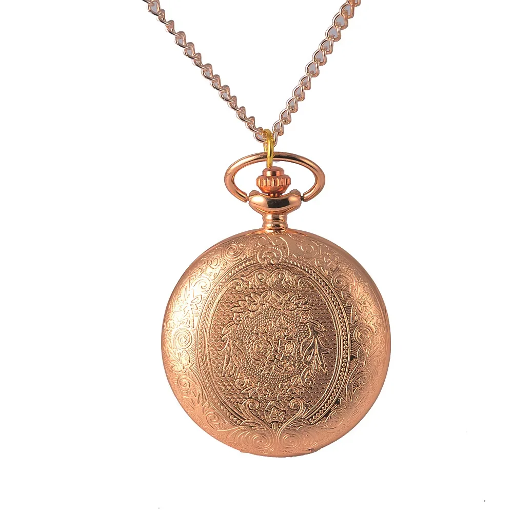 8840 Orologio da tasca in argento con design con motivo inciso Orologi da tasca al quarzo Moda in oro rosa Hollow Bella catena regalo antiquariato