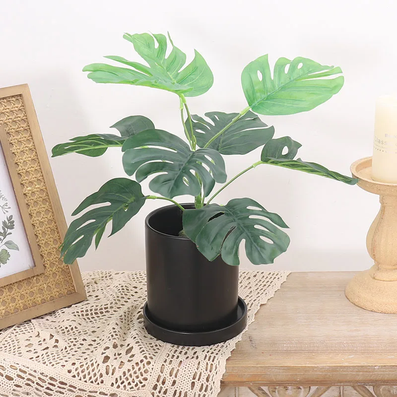 Artificial Plant Green Monstera Tropical Palm Plastic Tree Leave Decorative Fake Flower DIY Garden Wedding Home Decor Accessory