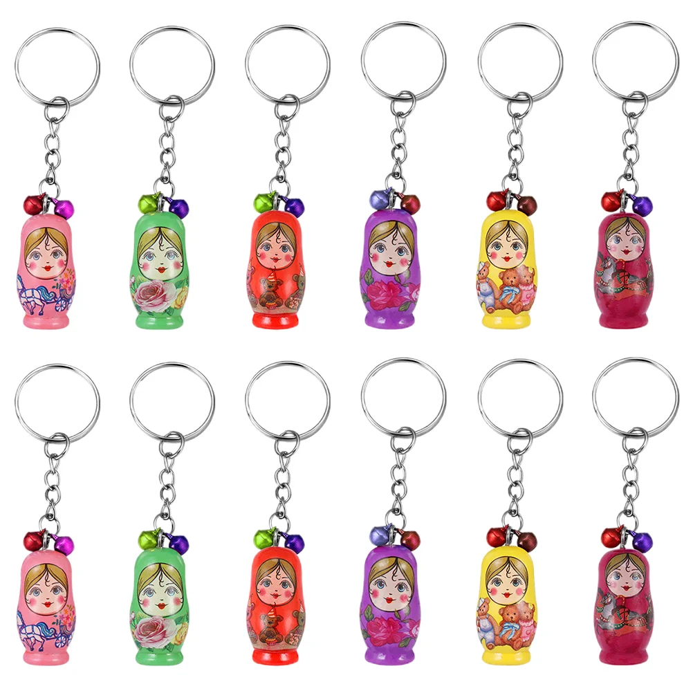 12 Pcs Key Chain Decoration Decorations Cartoon Keychains Bags Random Style Fashionable Matryoshkas Wooden Colorful Unique