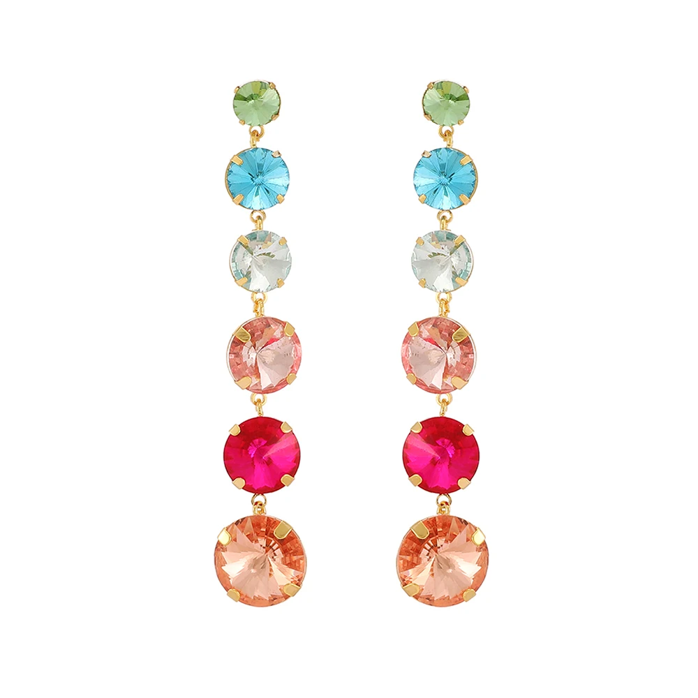 أقراط متدلية بشرابة طويلة للنساء ، متدلية زجاجية مرصعة بالكريستال ، مجوهرات ملونة لامعة ، أزياء رائعة حلوة ، سحر فاخر