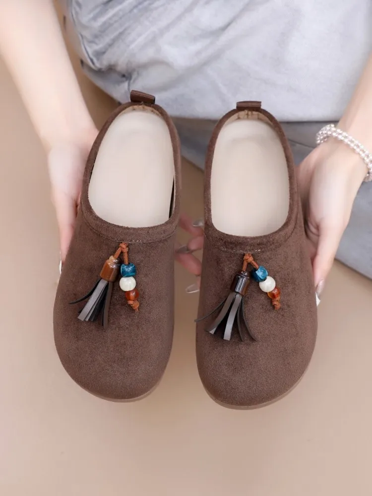 New Shoes Women's Flat Bottom Half Support Lazy Shoes Shallow Mouth Casual Shoes Soft Sole Cloth Shoe Women's Single Shoe Spring