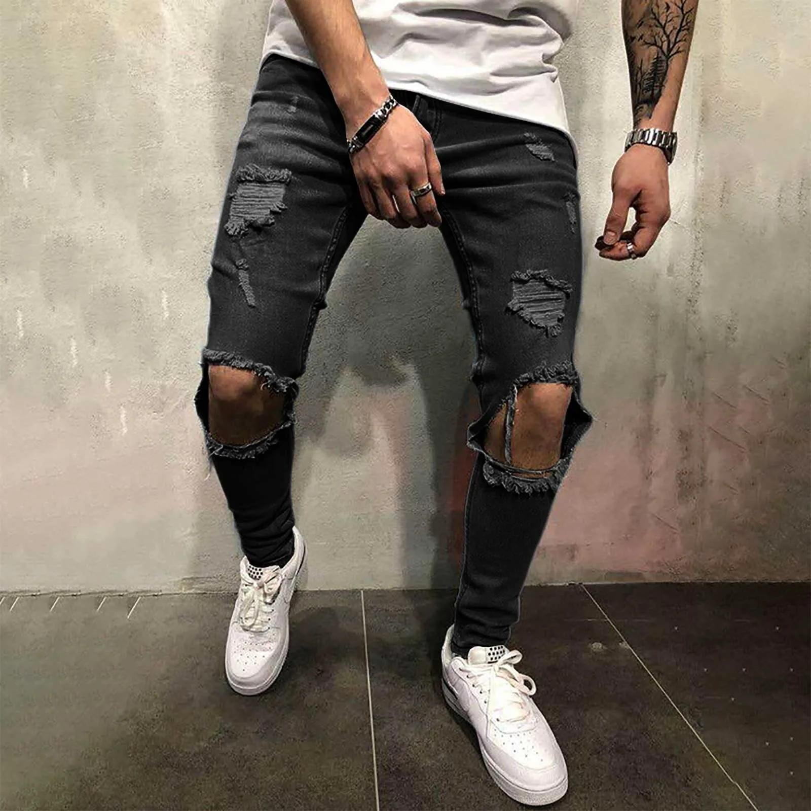 New In Jeans for Men Fashion Skinny Ripped Denim Trousers Biker High Quality Male Slim Casual Men's Pants Hip Hop Jogging Jean