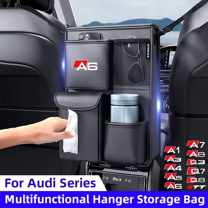 

Органайзер для хранения автомобильных сидений для Audi A1 A3 A4 A5 A6 A7 A8 Q3 Q7 Q8 TT Focus между водителем и пассажирским сиденьем, подвесная сумка для салфеток