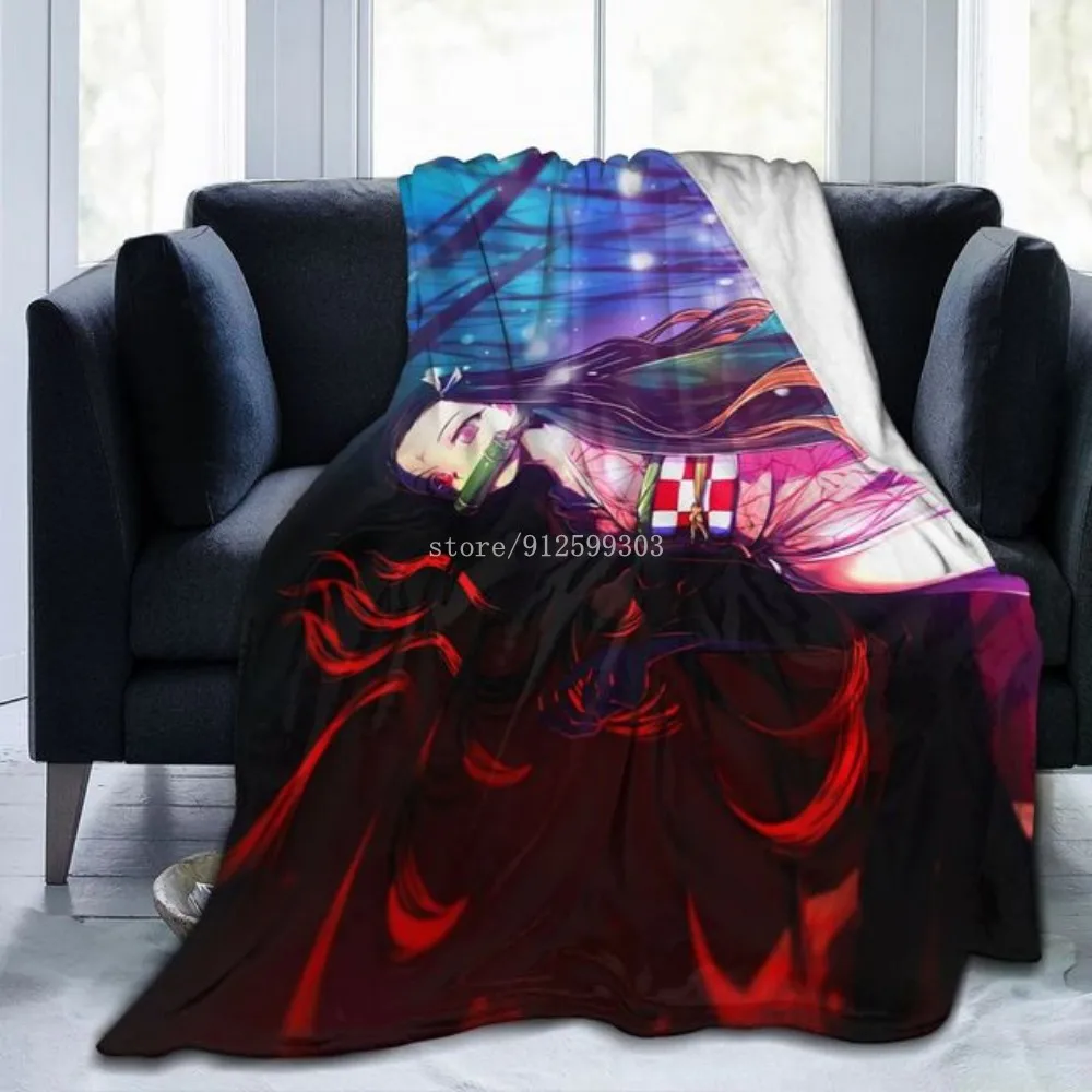 Funny Anime Home Textile Demon Slayer Flannel Fleece Blanket Japan Manga Cartoon Throw Blanket Luxury Sofa Bed Knee Warm Cozy