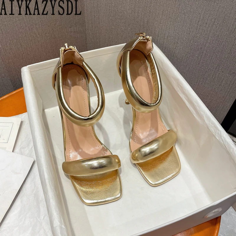 AIYKAZYSDL 2022 Women Sandals Ankle Strap Wrap Concise Shoes High Heel Stilettos Court Shoes Gold Black Thin Heel Dress Shoes