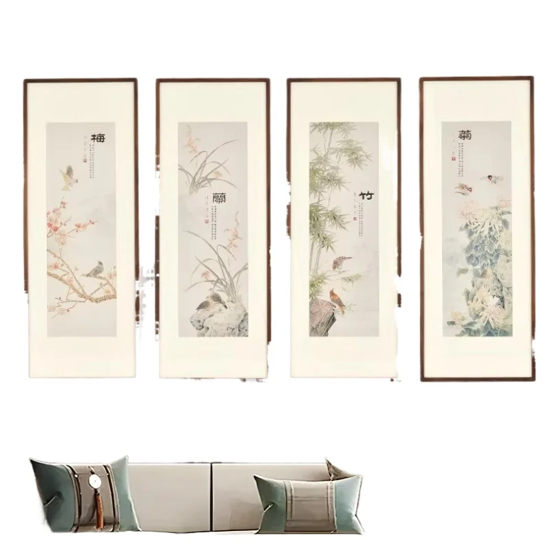 

Spring, summer, autumn and winter tetraptych, handmade copper plate carving and decorative paintings
