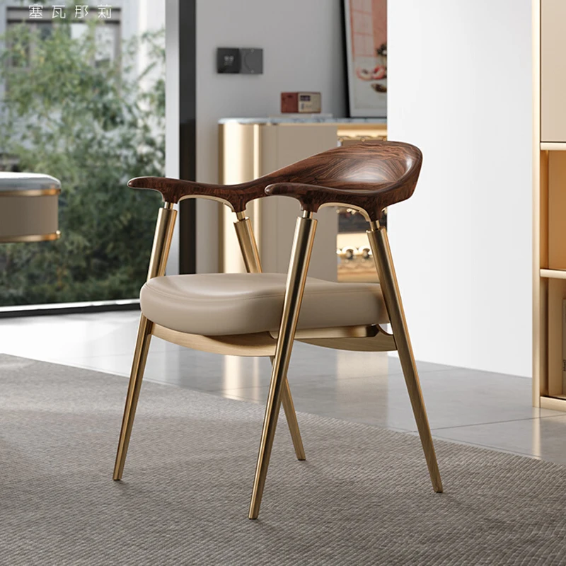 

Arm Nordic Dining Chairs Mid Century Modern Leather Unique Lounge Dining Chairs Restaurant Ergonomic Muebles Terrace Furniture