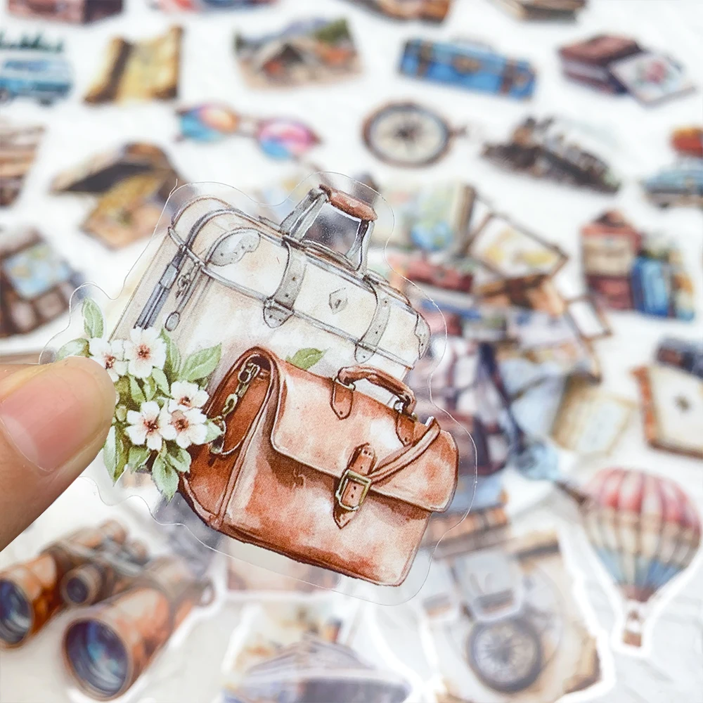 50pcs Vintage Travel Transparent PET Stickers Decals For Phone Laptop Notebook Suitcase Guitar DIY Cartoon Aesthetic Stickers