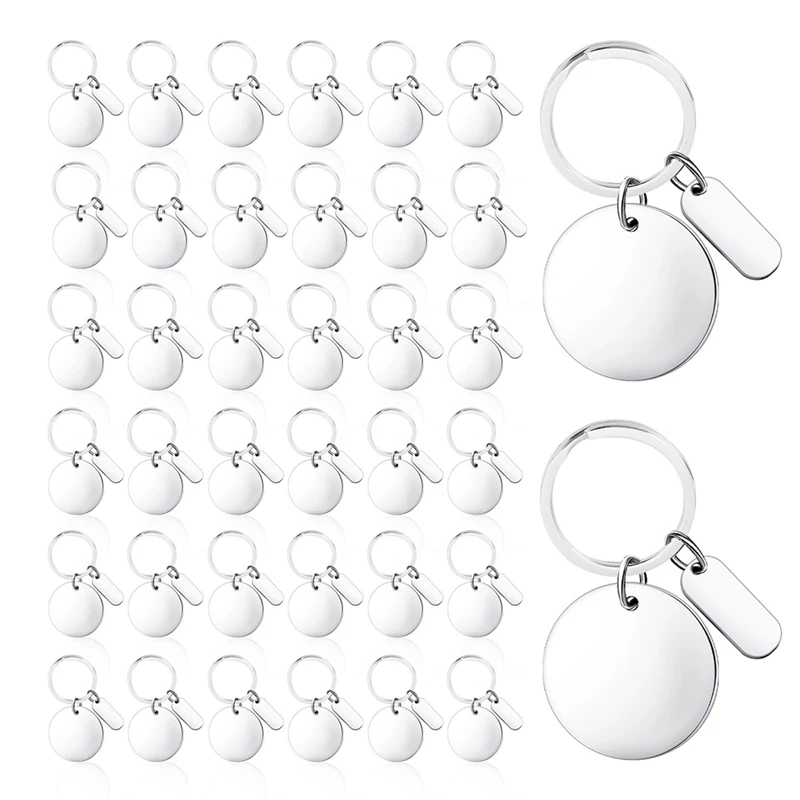 36 Pcs Engravable Metal Keychain Blanks Metal Blank Key Ring Metal Stamping Tags Keyring Tags For DIY