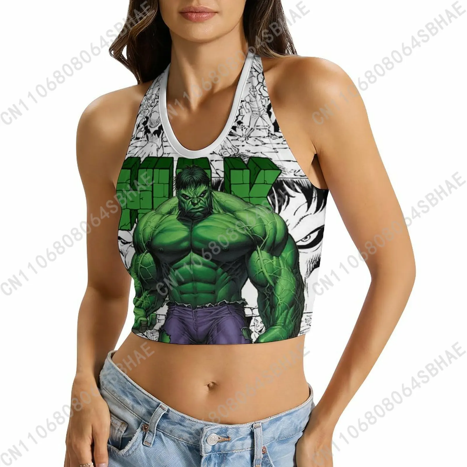 

Marvel The Incredible Hulk Custom Photo Womens Halter Top Personalized Tie Back Cami Upload Your Gift Wife Girlfriend Cosplay