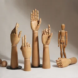 Wood Grain Mannequin Hand Model Display Props for Store Jewelry and Photography, Artistic Drawing Hand Model with Jointed Finger