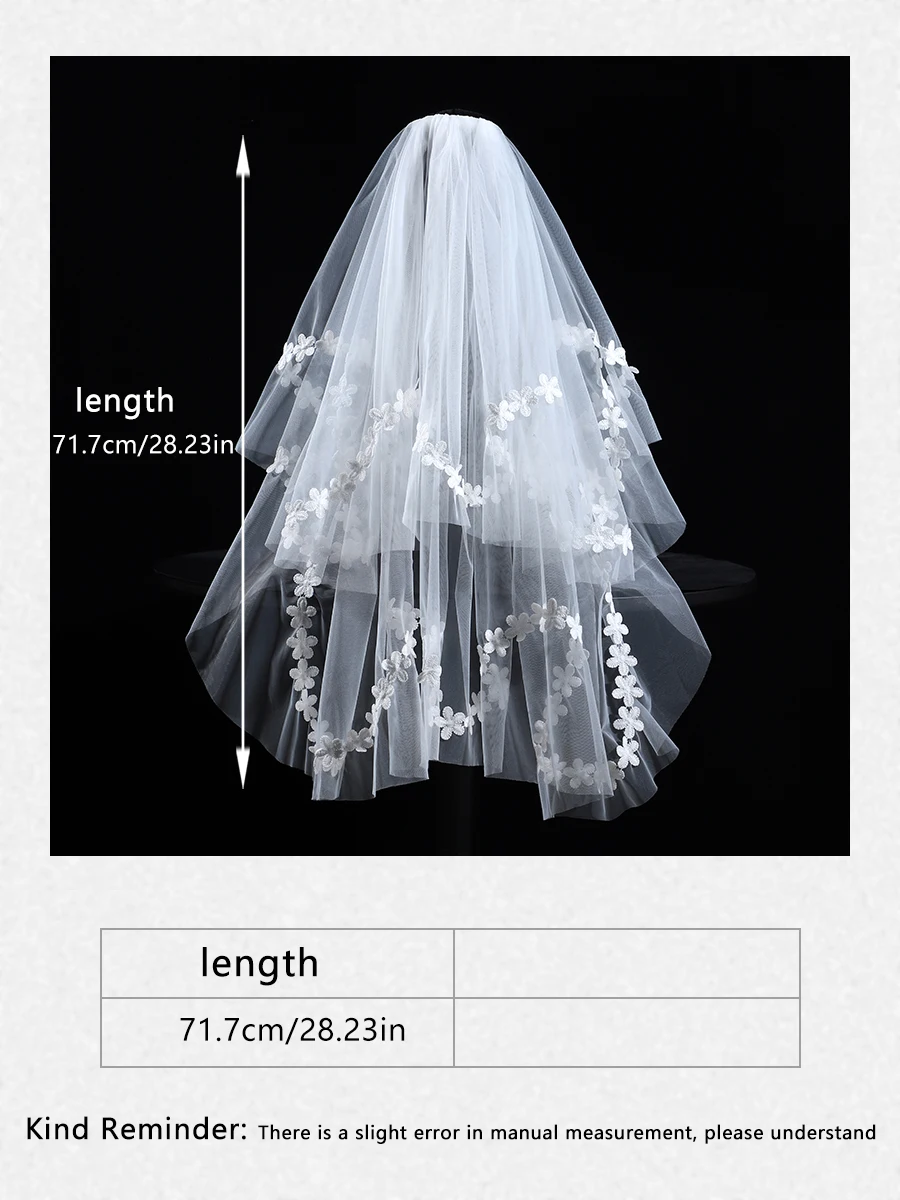 White Decal Bridal Veil, Two Layer Lace Finger Long Veil Suitable for Women's Wedding Ball Accessories