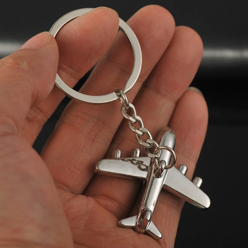 Metal Air Plane Model Key Chains Creative 3D Boeing Aircraft Keychain Silver Airplane Keyring Gift For Friends