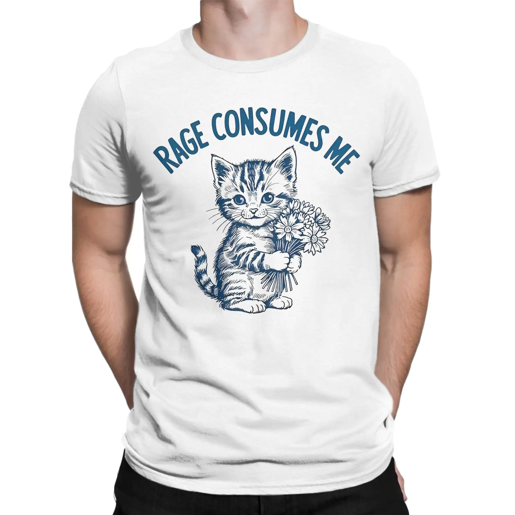 Casual Rage Consumes Me Cat Funny Vintage Kitten T-Shirt Unisex Crewneck Short Sleeve Tops Shirts  Cotton Summer Tops