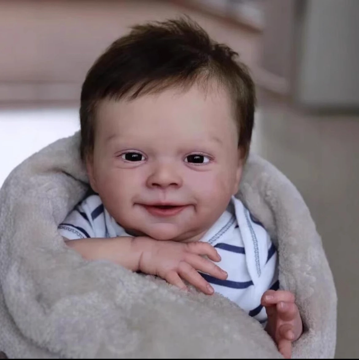 48cm 리얼리스틱 리본 신생아 인형 - 정교한 수제 예술 인형, 3D 피부 질감, 뿌리진 머리카락, 보이는 정맥