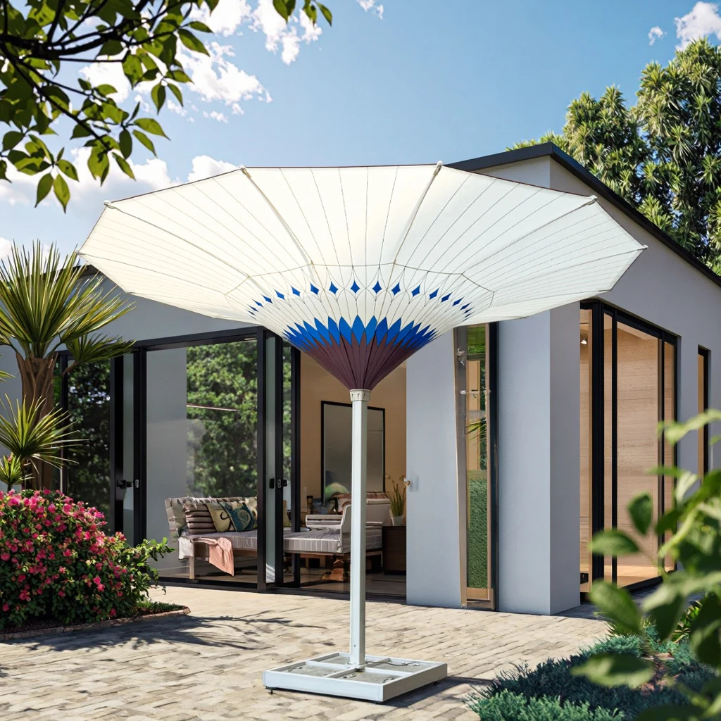 

Wholesale Luxury Tulip LED Parasol with Marble Base New Modern Design Waterproof Windproof for Courtyard Hotel Garden Furniture
