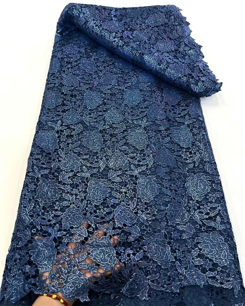 Latest African Guipure Cord Lace Fabric 2025 Style Nigerian Water Soluble Lace Fabrics 5 Yards for Wedding Party Pure