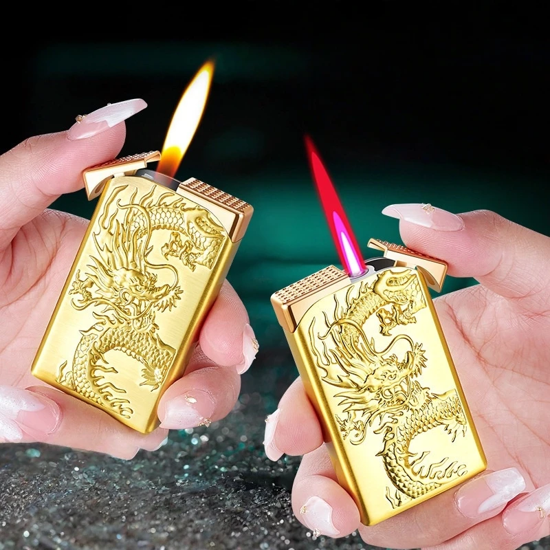 

Windproof Dual Fire Inflatable Lighter Straight Into Open Flame Blue Flame Butane Gas Lighter Cigarette Accessories Gift for Men