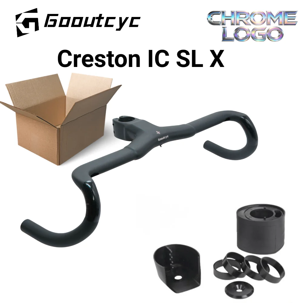 GOOUTCYC  31.8mm/Road Bike Handlebar Creston iC SL X Chrome LOGO Bike Carbon Integrated Cockpit for SCOTT Addict Gravel 16°Flare