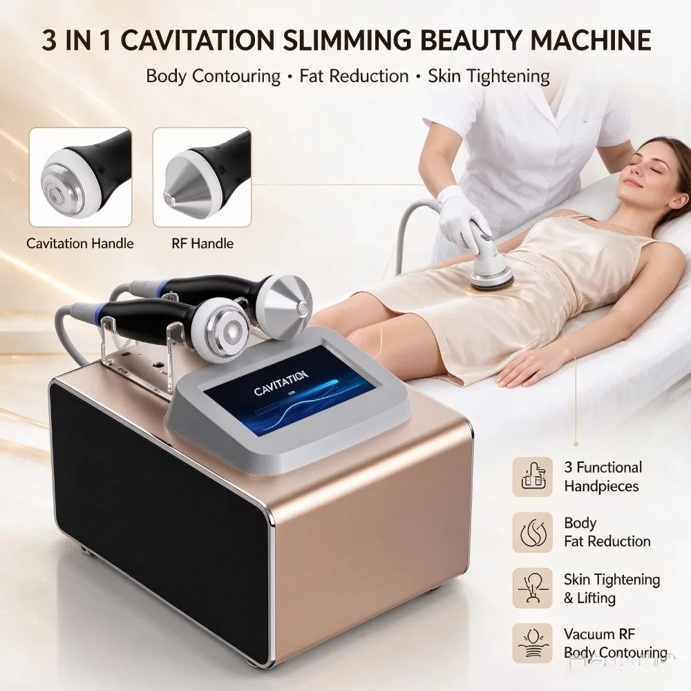3 in 1 Cavitation Slimming Machine, RF Vacuum Body Contouring Device for Fat Reduction & Skin Tightening