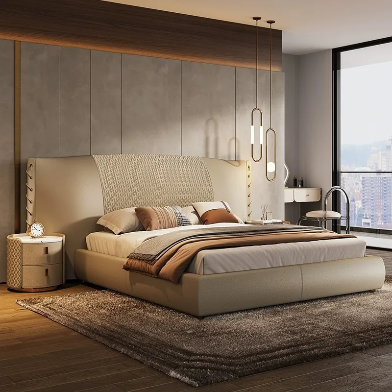 Italian light luxury luxury villa double bed simple modern master bedroom wide screen bedside wedding bed