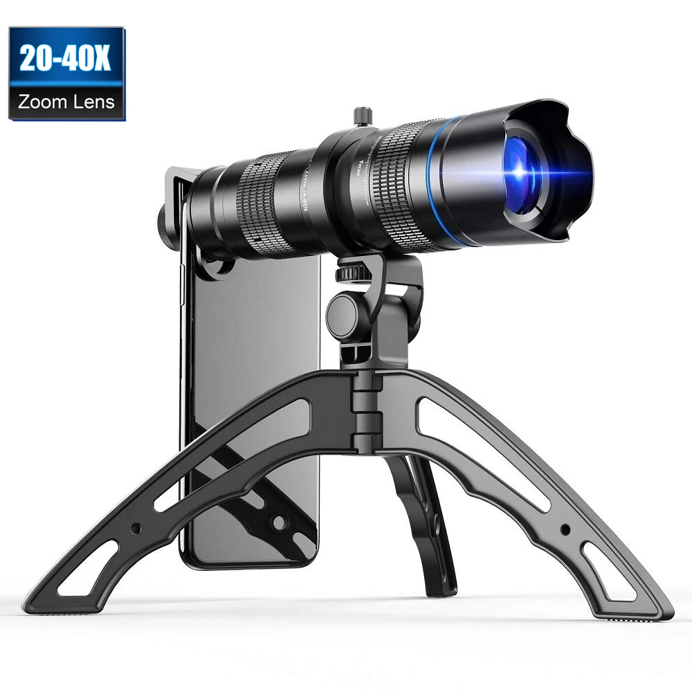 APEXEL Professional Telephoto Phone Lens 20-40X Metal Monoculars With Tripod Universal Clip Super Zoom Telescope For Smartphones