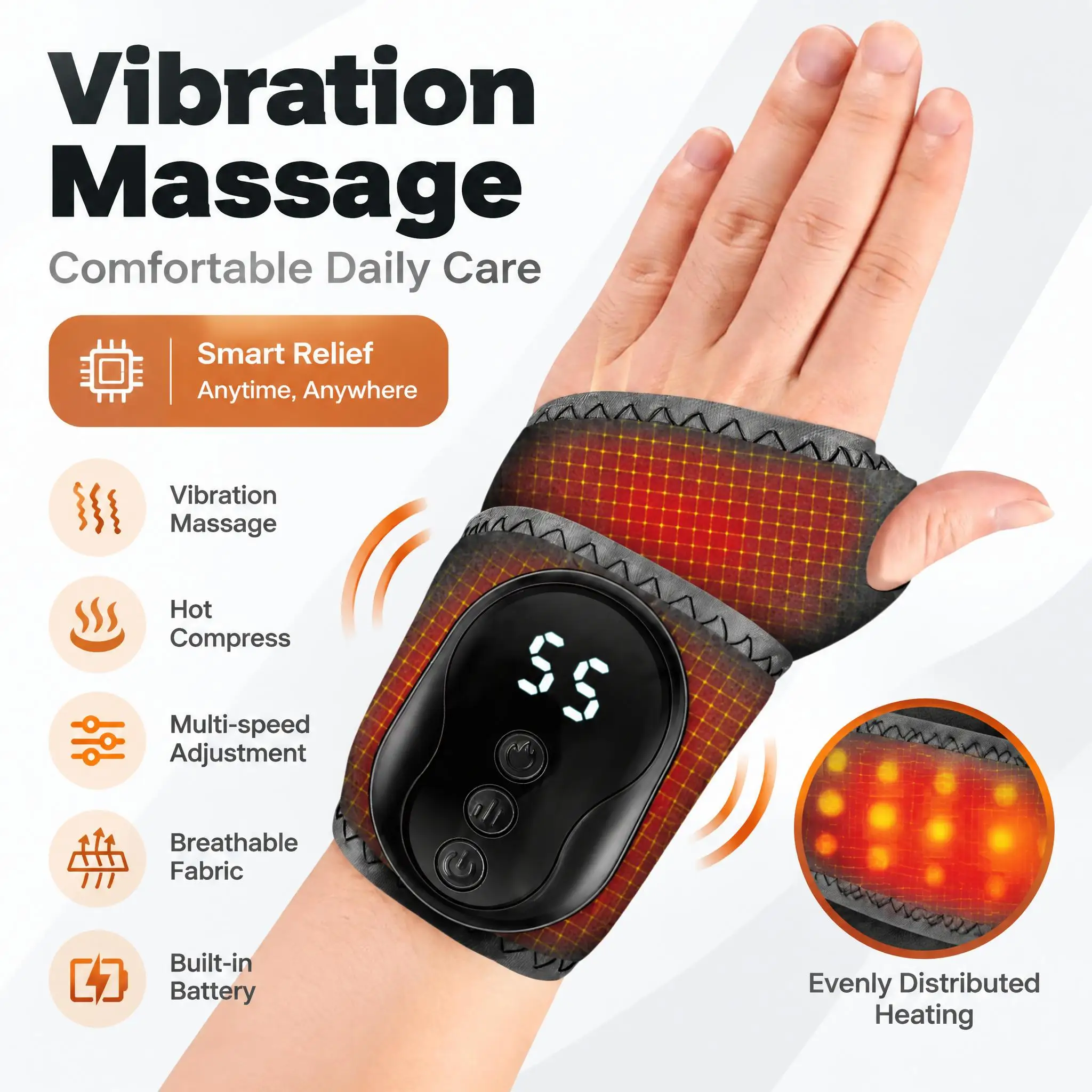 Electric Hand Massager Wrist Massager Red Light Vibration Wrist Brace Cordless Hand Massage Device for Daily Relaxation