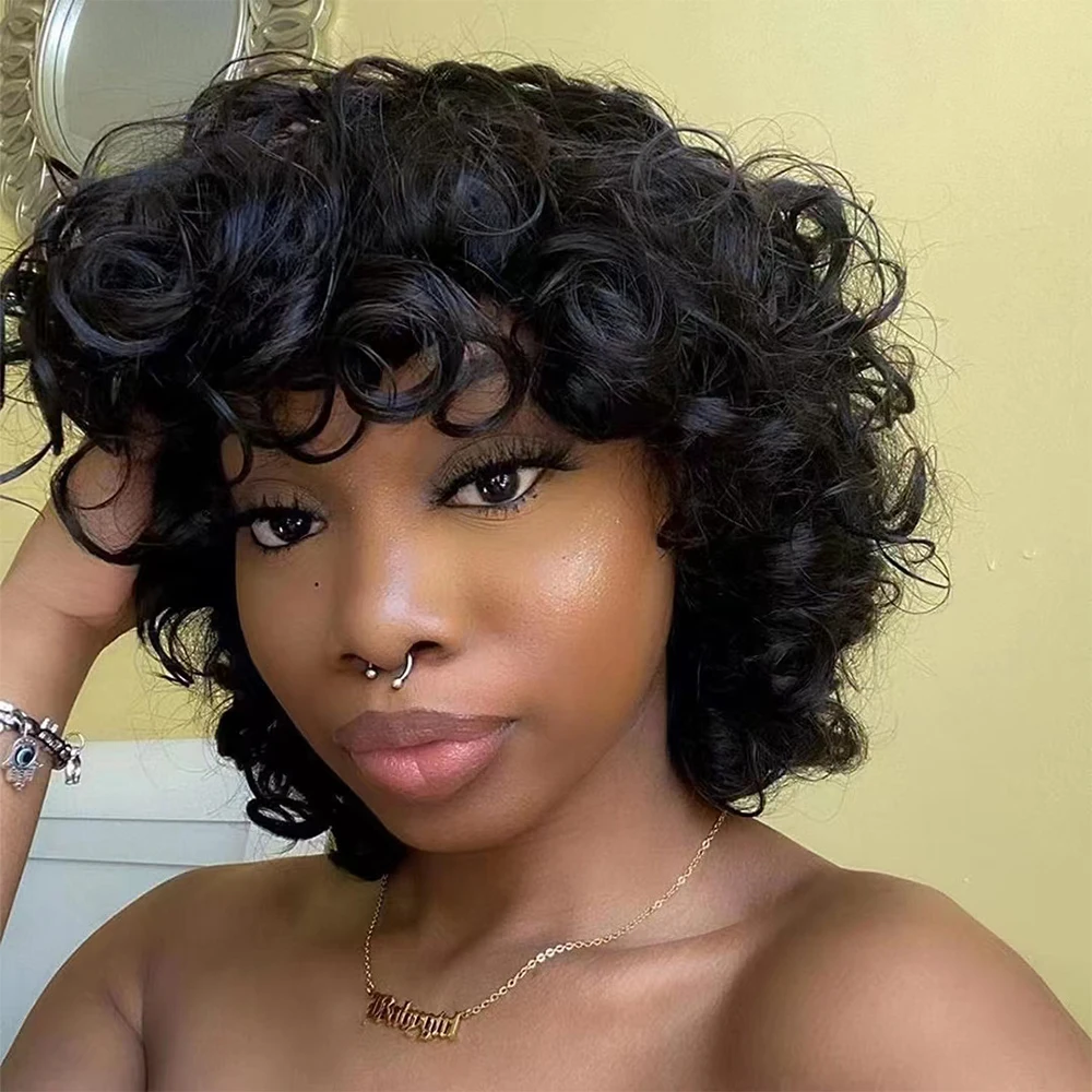 Bouncy Curly Fringe Wig Pixie Cut Wig 14