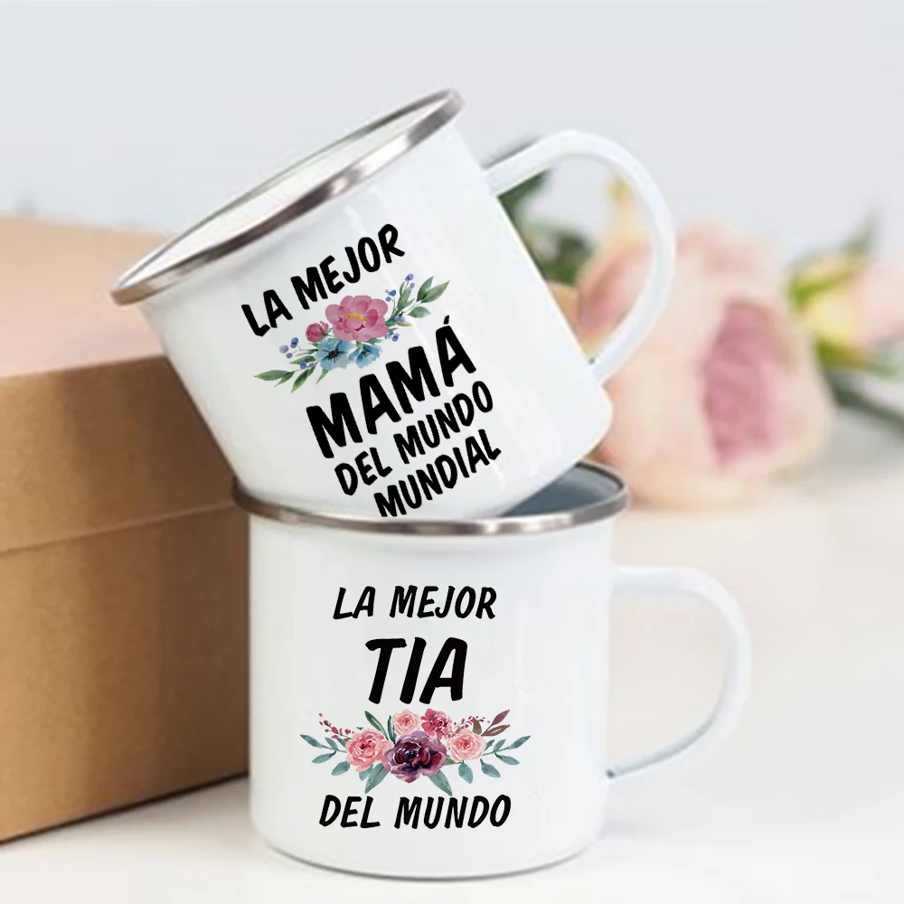 Best Mom Best Aunt Flower Printed Mug Creative Coffee Water Enamel Cups Drink Dessert Milk Cup Birthday Holiday Gifts for Family