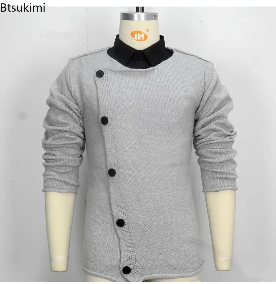 New Men's Knitting Sweaters Irregular Buttoned Design Casual Knitwear Cardigans Autumn Winter Fashion Men Clothing Sweater Coats