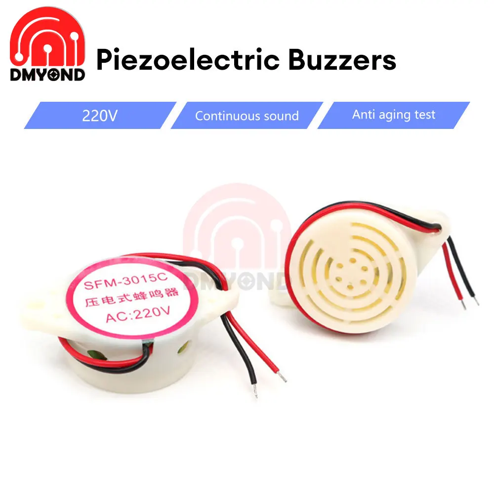 1PCS SFM-27 3015C Active Piezoelectric Buzzer AC 220V Continuous Sound High Decibel Alarm Power Supply 2 Alarm Wheel