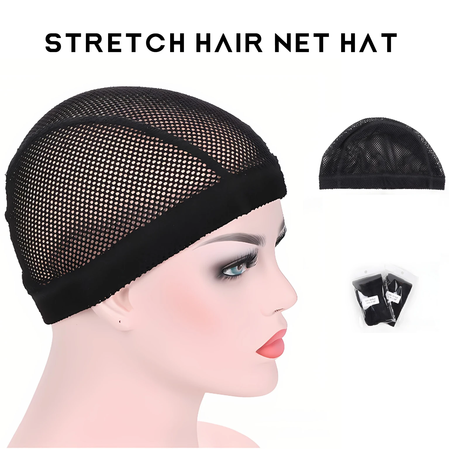 Black Wig Cap WigCaps Unsex Stocking Caps Stretchable Crochet Headgear Wig Mesh Weaving Hair Hat Fishnet Wig cap  Breathable