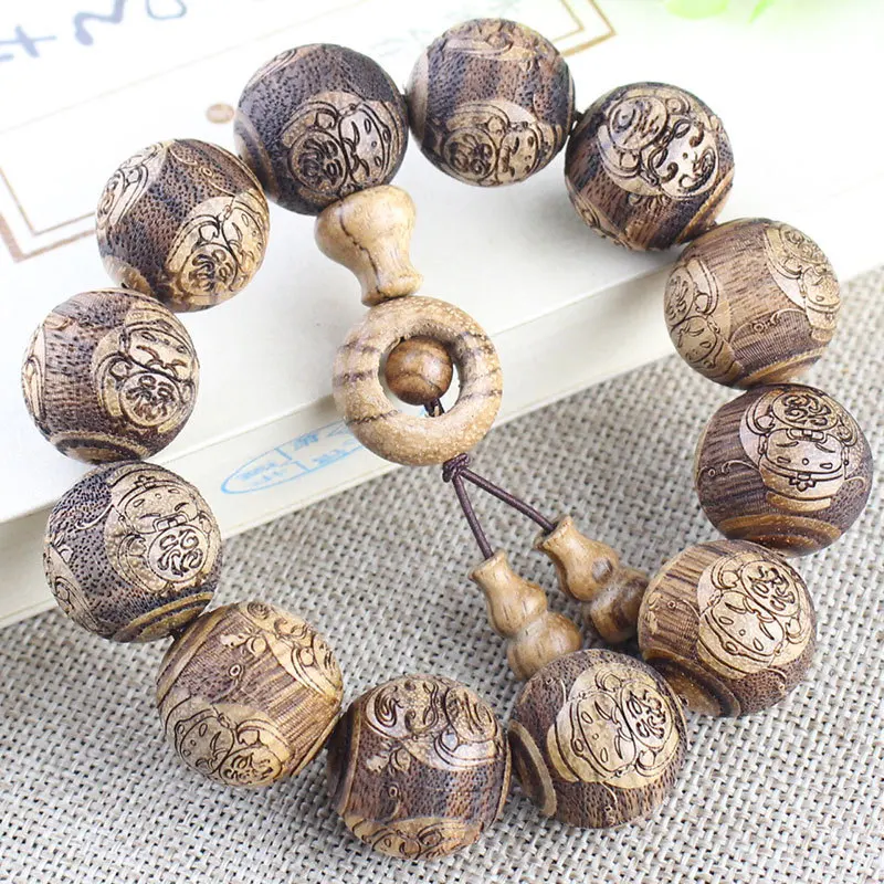 Factory Wholesale Vietnam Heavy Bracelet Carving Rosary Fu Lu Shou Eaglewood Bracelet Crafts Men and Women Couple Hand Jewelry