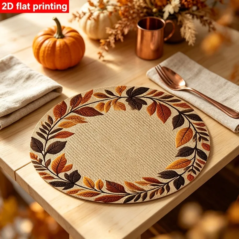 4/8pcs Oval Autumn Leaf Placemat, Fall Harvest Printed Table Mat, Heat‑Resistant Decor Pad for Home Dining Table