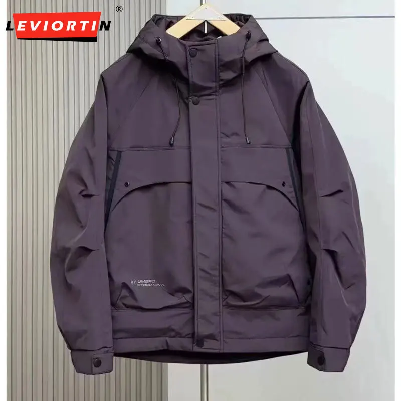 

2025 Winter men's trendy versatile fashion hooded loose and simple cotton jacket windproof, thick and warm two cotton jacket